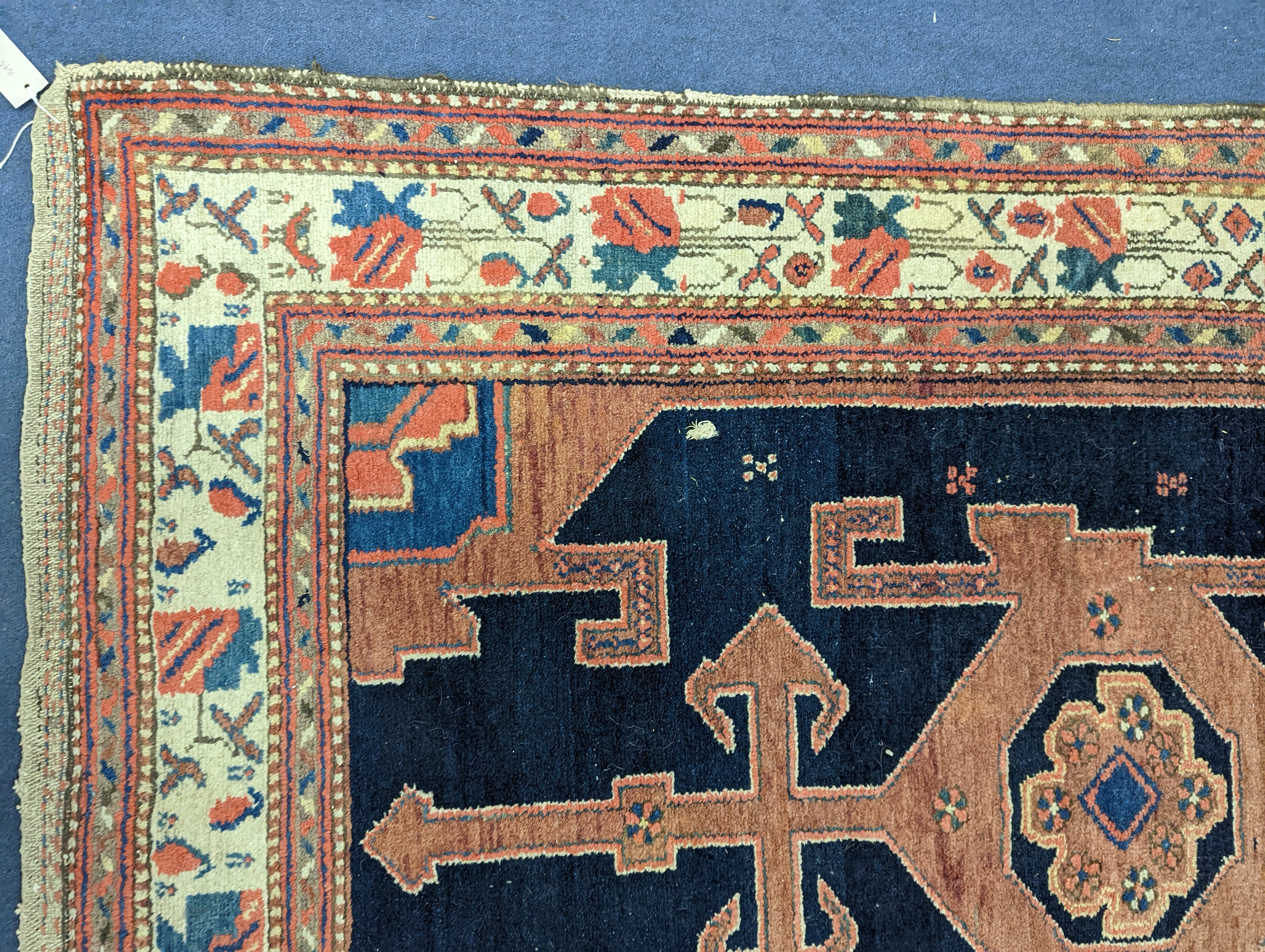 A Hamadan blue ground rug, 197 x 132cm